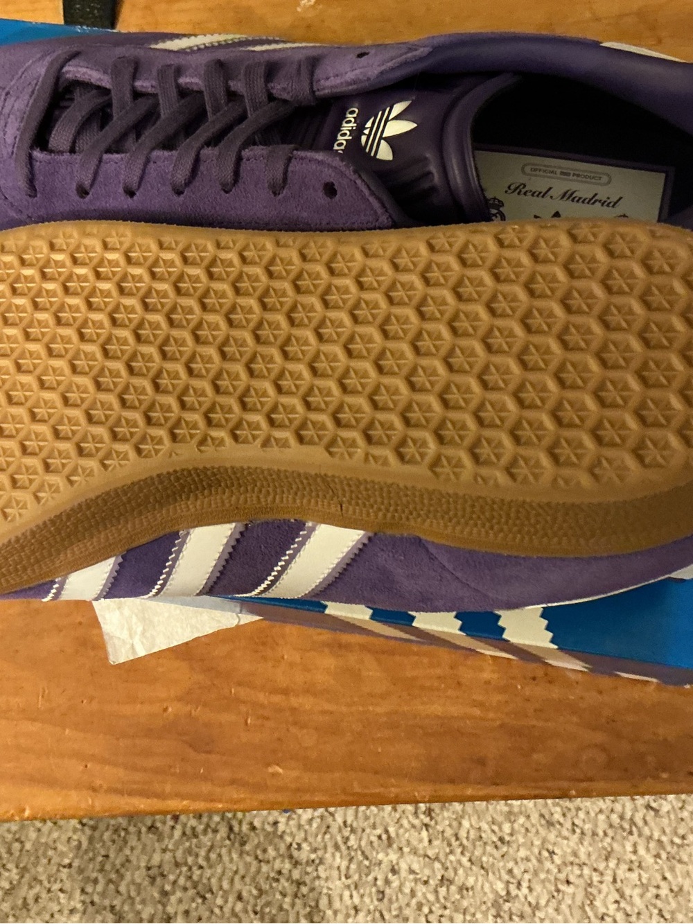 adidas Men’s Purple Suede Sneakers with White Stripes JS3041 Madrid indoor shoe. - Picture 5 of 9